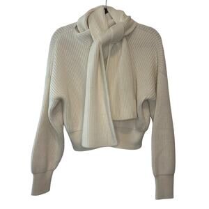 Anna October Ivory Wool Scarf Sweater XS Ribbed Knit Designer Pullover